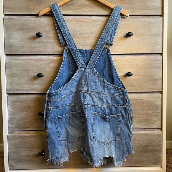Free People Revolve Torn Up Raw Hem Denim Jumper Overall Dress - Picture 3 of 4